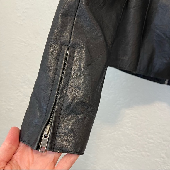 Vintage Gap Small Moto Jacket 100% Genuine Leather Black S Y2K - Picture 11 of 14